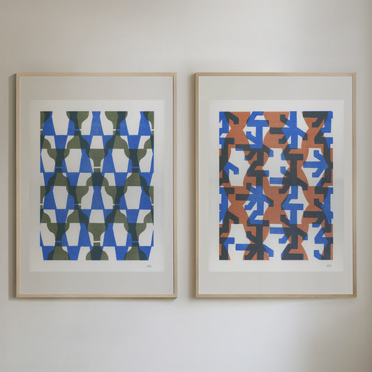 Birdbath and Field – Set of 2 Risograph Art Prints